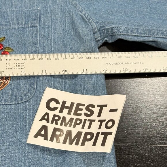 NWT CJ Banks Y2K Embroidered Denim Shirt Apples Basket Autumn Fall Womens Large - Picture 9 of 10